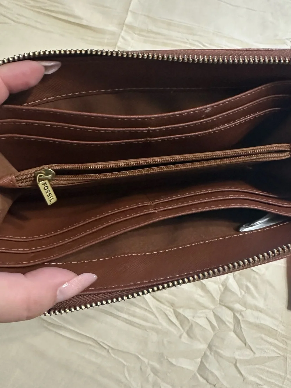 Fossil Chestnut Leather Zip-Around Wallet